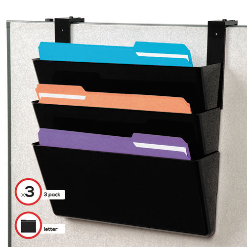 Docupocket Stackable Three-pocket Partition Wall File, 3 Sections, Letter Size, 13" X 4", Black