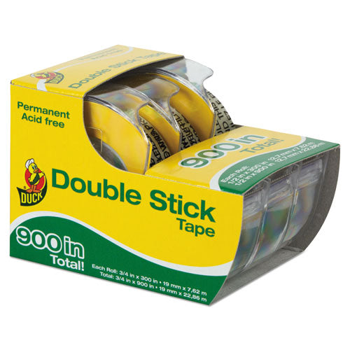 Permanent Double-stick Tape With Dispenser, 1" Core, 0.5" X 25 Ft, Clear, 3-pack