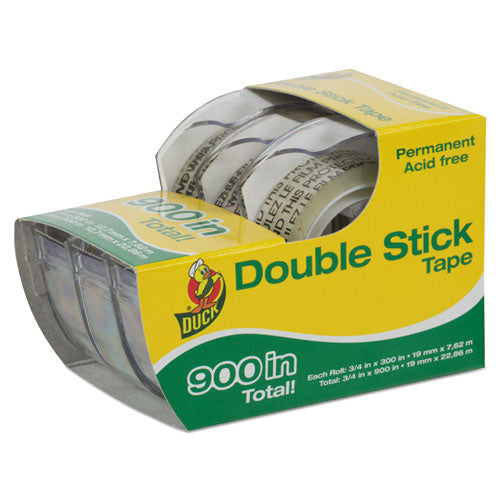 Permanent Double-stick Tape With Dispenser, 1" Core, 0.5" X 25 Ft, Clear, 3-pack