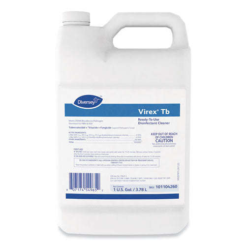 Virex Tb Disinfectant Cleaner, Lemon Scent, Liquid, 1 Gal Bottle, 4-carton