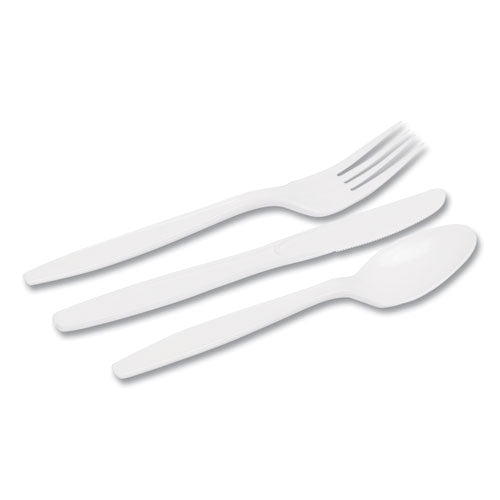 Combo Pack, Tray With White Plastic Utensils, 56 Forks, 56 Knives, 56 Spoons, 6 Packs