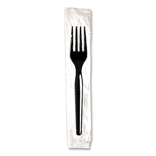 Individually Wrapped Mediumweight Polystyrene Cutlery, Fork, Black, 1,000-carton