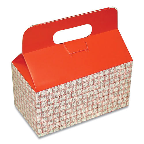 Take-out Barn One-piece Paperboard Food Box, Basket-weave Plaid Theme, 9.5 X 5 X 5, Red-white, 125-carton