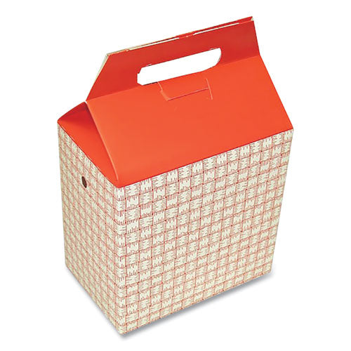 Take-out Barn One-piece Paperboard Food Box, Basket-weave Plaid Theme, 8 X 5 X 8, Red-white, 125-carton