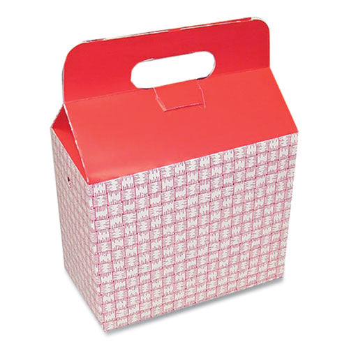 Take-out Barn One-piece Paperboard Food Box, Basket-weave Plaid Theme, 9.5 X 5 X 8, Red-white, 125-carton