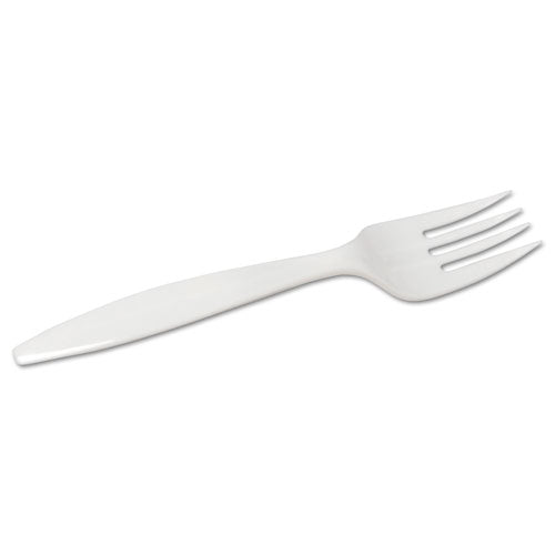 Mediumweight Polypropylene Cutlery, Fork, White, 1,000-carton
