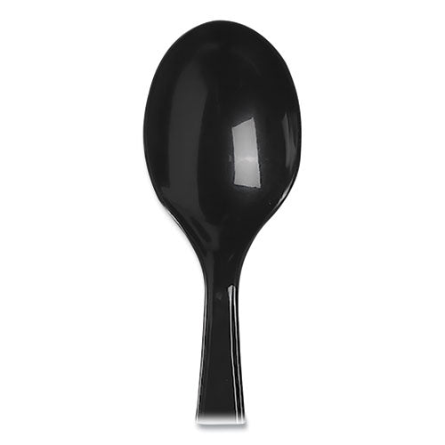 Individually Wrapped Polypropylene Cutlery, Soup Spoon, Heavyweight, Black, 1,000-carton