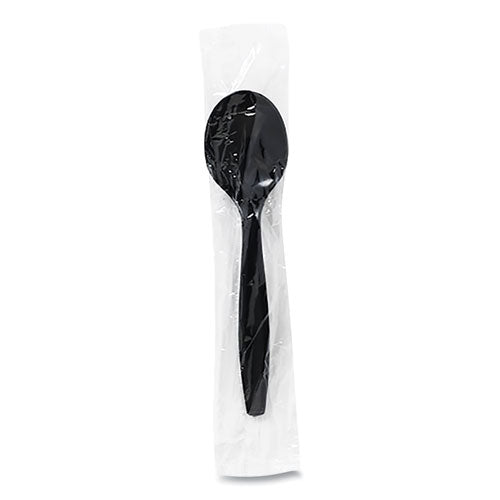 Individually Wrapped Heavyweight Soup Spoons, Polypropylene, Black, 1,000-carton