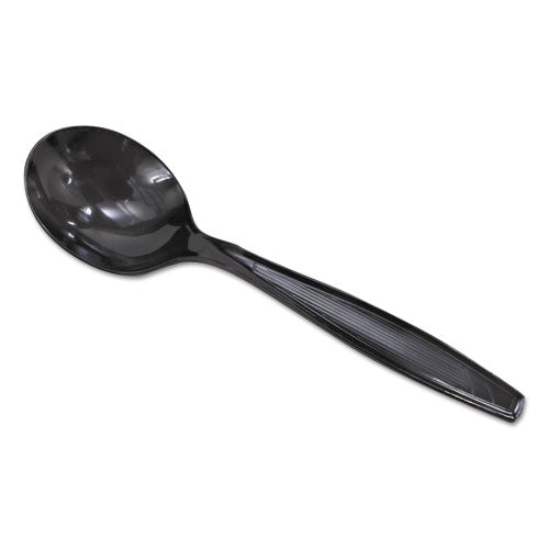 Plastic Cutlery, Heavyweight Soup Spoons, 5 3-4", Black, 1,000-carton