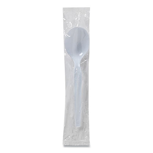 Individually Wrapped Mediumweight Polystyrene Cutlery, Soup Spoon, White, 1,000-carton