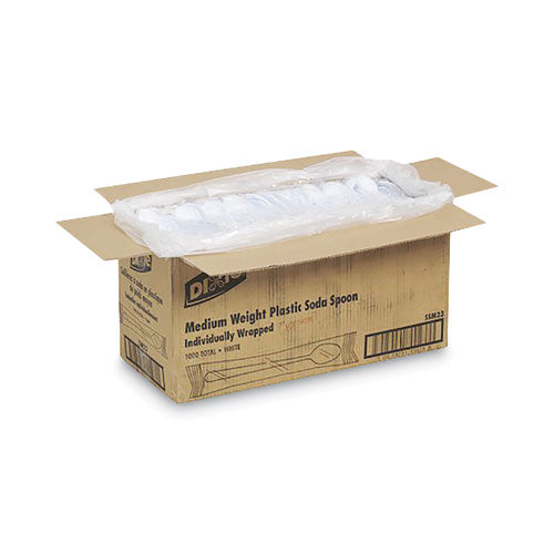 Individually Wrapped Mediumweight Polystyrene Cutlery, Soda Spoon, White, 1,000-carton