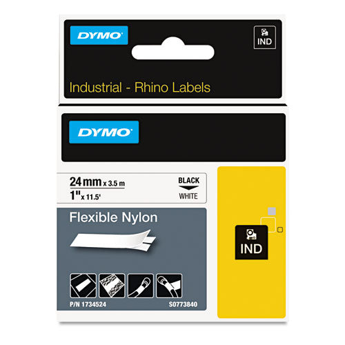 Rhino Flexible Nylon Industrial Label Tape, 1" X 11.5 Ft, White-black Print