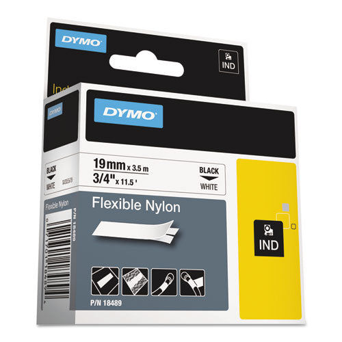 Rhino Flexible Nylon Industrial Label Tape, 0.75" X 11.5 Ft, White-black Print