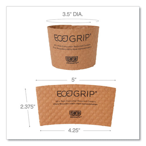 Ecogrip Hot Cup Sleeves - Renewable And Compostable, Fits 12, 16, 20, 24 Oz Cups, Kraft, 1,300-carton