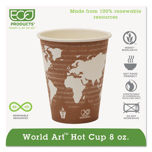 World Art Renewable And Compostable Hot Cups, 8 Oz, 50-pack, 20 Packs-carton