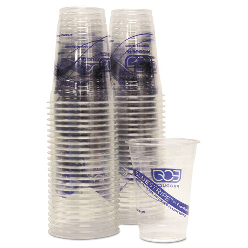 Bluestripe 25% Recycled Content Cold Cups Convenience Pack, 16 Oz, Clear-blue, 50-pack
