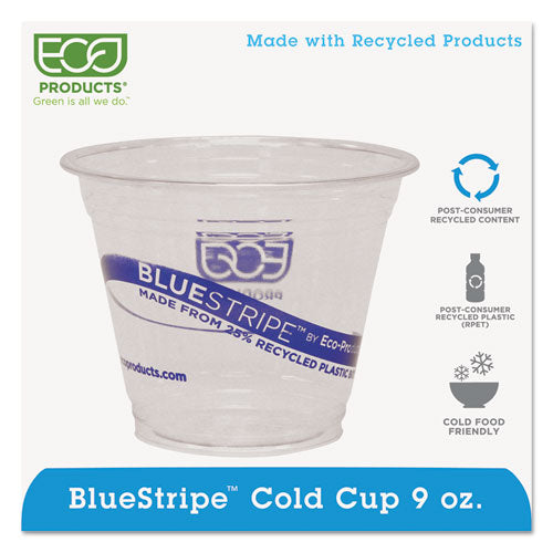 Bluestripe 25% Recycled Content Cold Cups, 9 Oz, Clear-blue, 50-pack, 20 Packs-carton