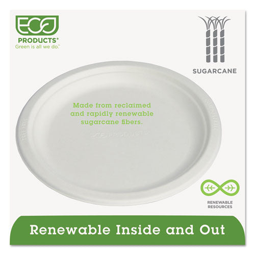 Renewable And Compostable Sugarcane Plates, 9" Dia, Natural White, 500-carton