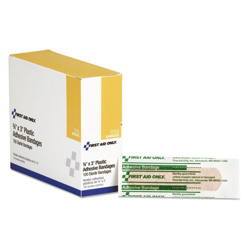 Adhesive Plastic Bandages, 1 X 3, 100-box