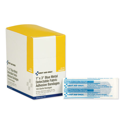 Adhesive Blue Metal Detectable Bandages, 1 X 3, Plastic W-foil, 100-bx, 12 Bx-ct