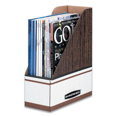Corrugated Cardboard Magazine File, 4 X 9 X 11.5, Wood Grain, 12-carton