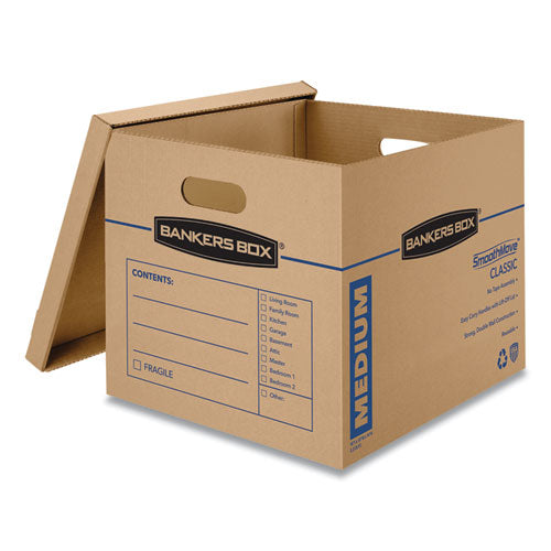 Smoothmove Classic Moving-storage Boxes, Medium, Half Slotted Container (hsc), 18" X 15" X 14", Brown Kraft-blue, 8-carton