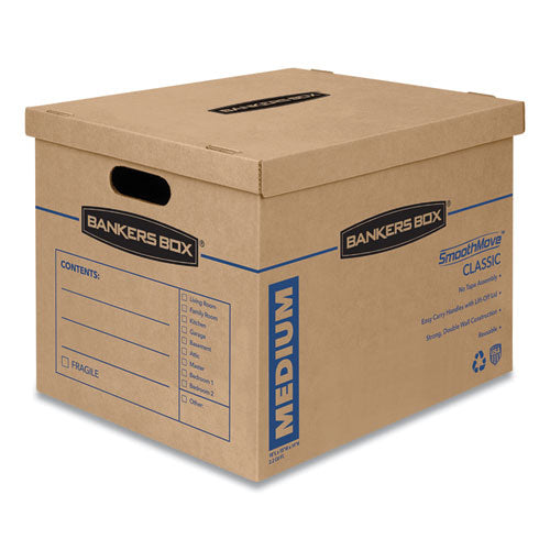 Smoothmove Classic Moving-storage Boxes, Medium, Half Slotted Container (hsc), 18" X 15" X 14", Brown Kraft-blue, 8-carton