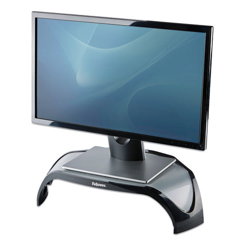 Smart Suites Corner Monitor Riser, For 21" Monitors, 18.5" X 12.5" X 3.88" To 5.13", Black-clear Frost, Supports 40 Lbs