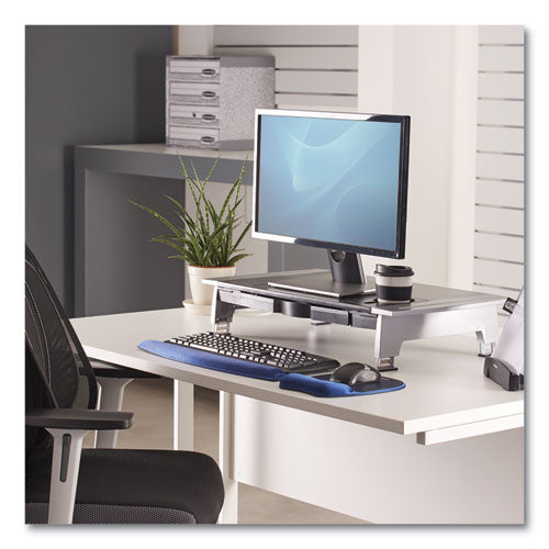 Office Suites Premium Monitor Riser, 27" X 14" X 4" To 6.5", Black-silver