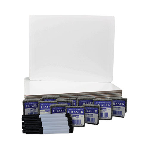 Dry Erase Board Set, 12 X 9, White, Black Markers, 12-pack