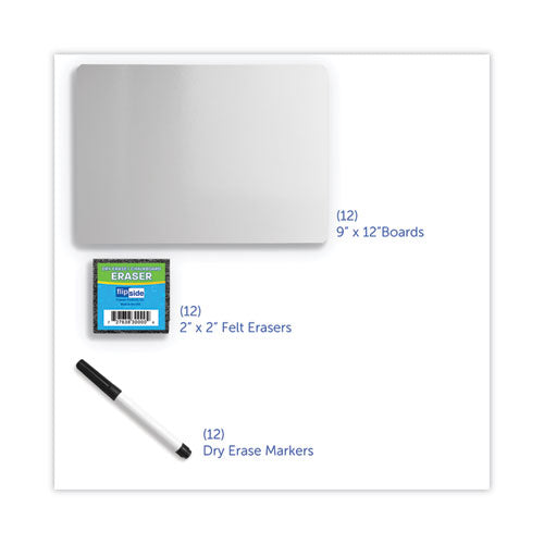 Dry Erase Board Set, 12 X 9, White, Black Markers, 12-pack