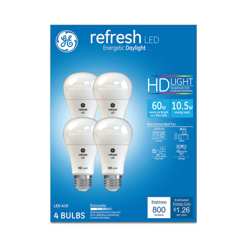 Refresh Led Bulb, A19 Bulb, 10.5 W, Daylight, 4-pack
