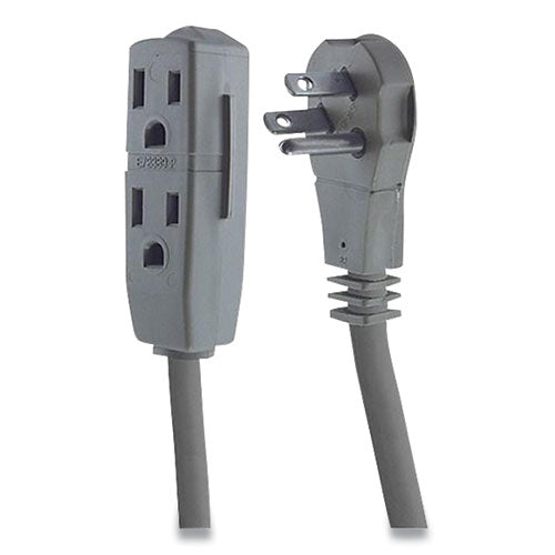 Three Outlet Power Strip, 15 Ft Cord, Gray