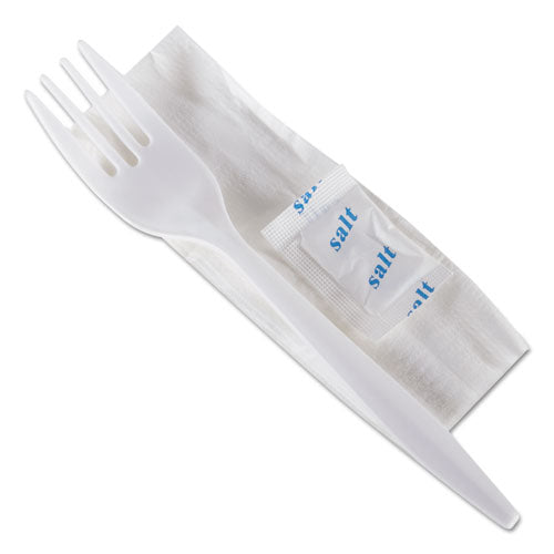 Wrapped Cutlery Kit, 6,25", Fork-napkin-salt, Polypropylene, White, 500-carton