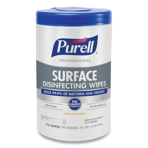 Professional Surface Disinfecting Wipes, 7 X 8, Fresh Citrus, 110-canister, 6 Canisters-carton