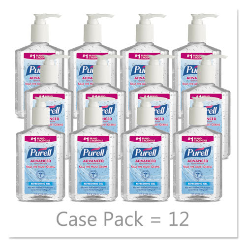 Advanced Refreshing Gel Hand Sanitizer, Clean Scent, 8 Oz Pump Bottle, 12-carton