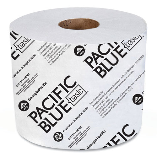 Pacific Blue Basic High-capacity Bathroom Tissue, Septic Safe, 1-ply, White, 1,500-roll, 48-carton
