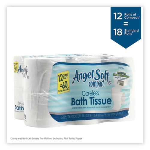 Angel Soft Ps Compact Coreless Bath Tissue, Septic Safe, 2-ply, White, 750 Sheets-roll, 12 Rolls-carton