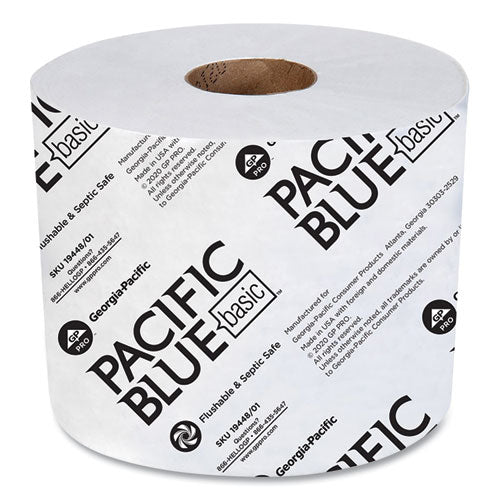 Pacific Blue Basic High-capacity Bathroom Tissue, Septic Safe, 2-ply, White, 1,000 Sheets-roll, 48 Rolls-carton