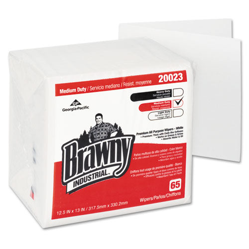 Brawny Industrial Medium Duty Drc Wipers, Quarterfold, 12 1-2 X 13, White, 65-pk