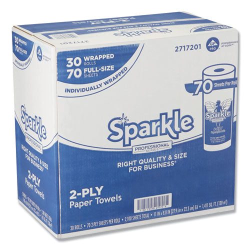 Sparkle Ps Premium Perforated Paper Kitchen Towel Roll, 2-ply, 11x8 4-5, White,70 Sheets,30 Rolls-ct