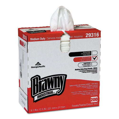 Brawny Industrial Lightweight Shop Towel, 9 1-10" X 12 1-2", White, 2000-carton