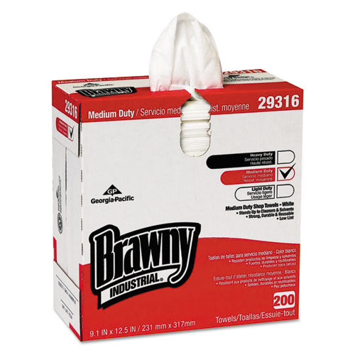 Brawny Industrial Lightweight Shop Towel, 9 1-10" X 12 1-2", White, 200-box