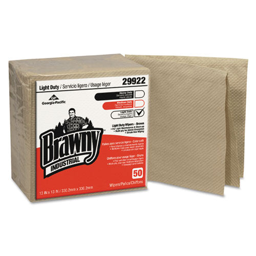 Brawny Industrial 3-ply Paper Wipers, Quarterfold, 13x13, Brown, 50-pk, 12-ct