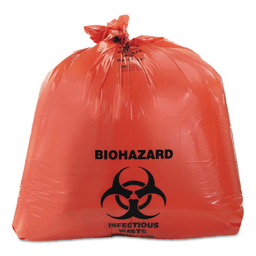 Healthcare Biohazard Printed Can Liners, 45 Gal, 3 Mil, 40" X 46", Red, 75-carton