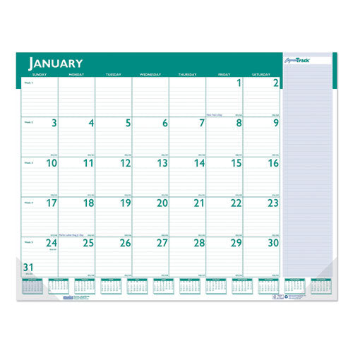 Express Track Monthly Desk Pad Calendar, 22 X 17, White-teal Sheets, Teal Binding, Blue Corners, 13-month(jan-jan): 2023-2024