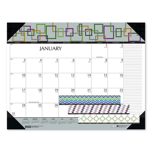 Recycled Desk Pad Calendar, Geometric Artwork, 22 X 17, White Sheets, Black Binding-corners,12-month (jan To Dec): 2023