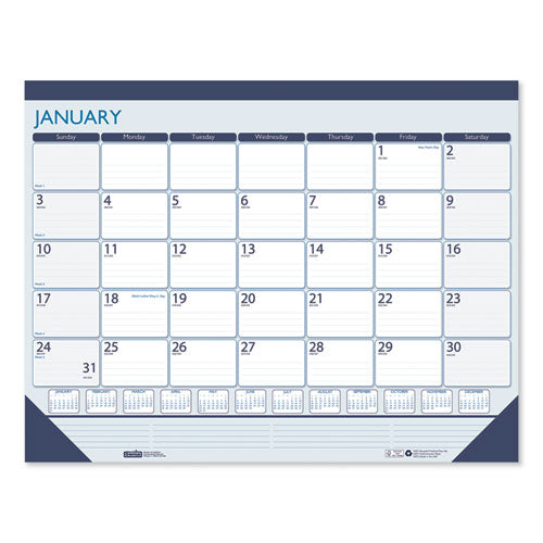 Recycled Contempo Desk Pad Calendar, 22 X 17, White-blue Sheets, Blue Binding, Blue Corners, 12-month (jan To Dec): 2023