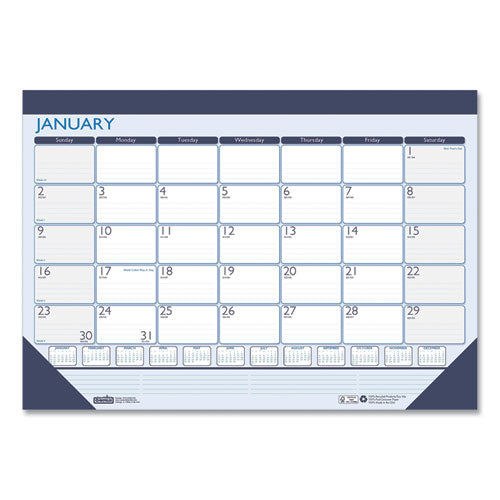 Recycled Contempo Desk Pad Calendar, 22 X 17, White-blue Sheets, Blue Binding, Blue Corners, 12-month (jan To Dec): 2023