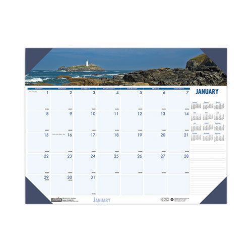 Earthscapes Recycled Monthly Desk Pad Calendar, Coastlines Photos, 22 X 17, Black Binding-corners,12-month (jan-dec): 2023